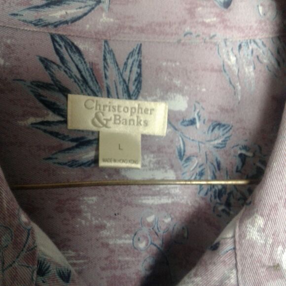 Christopher & Banks Women’s Button Up Shirt Size Large purple with blue flowers - Picture 2 of 3